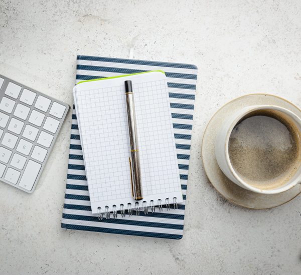 Flat lay office table desk
